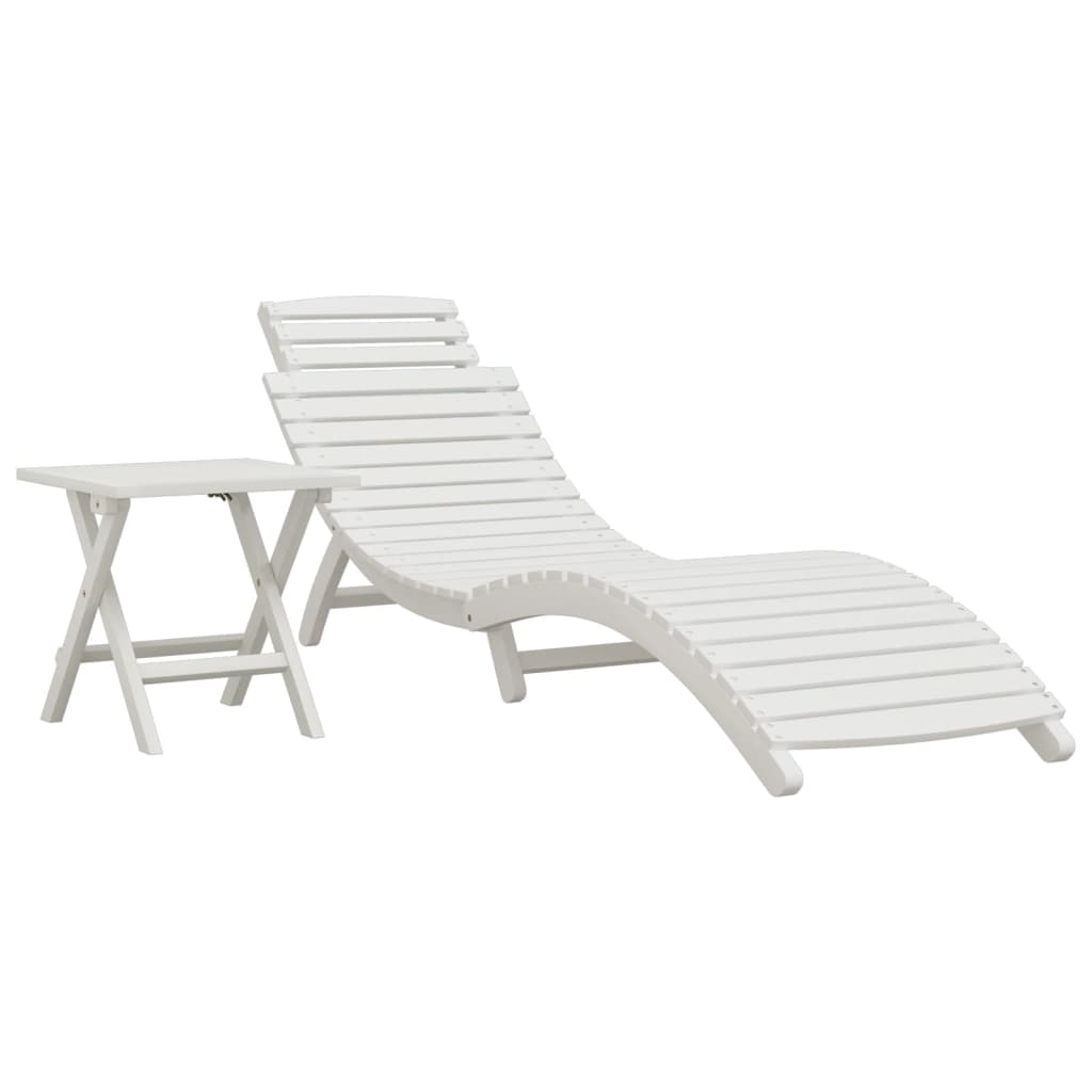 Sonnenliege mit Tisch Weiß Massivholz Akazie