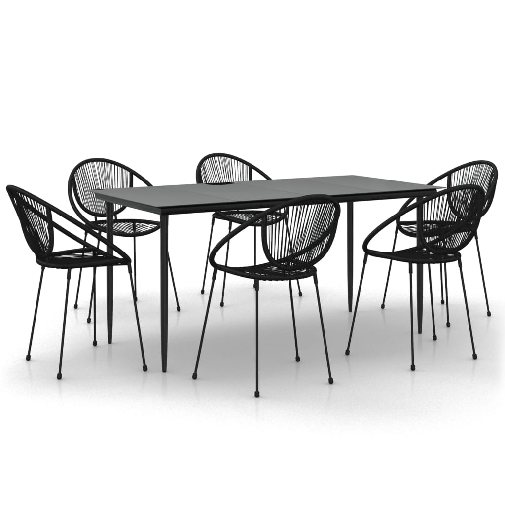 7-tlg. Garten-Essgruppe Schwarz PVC-Rattan
