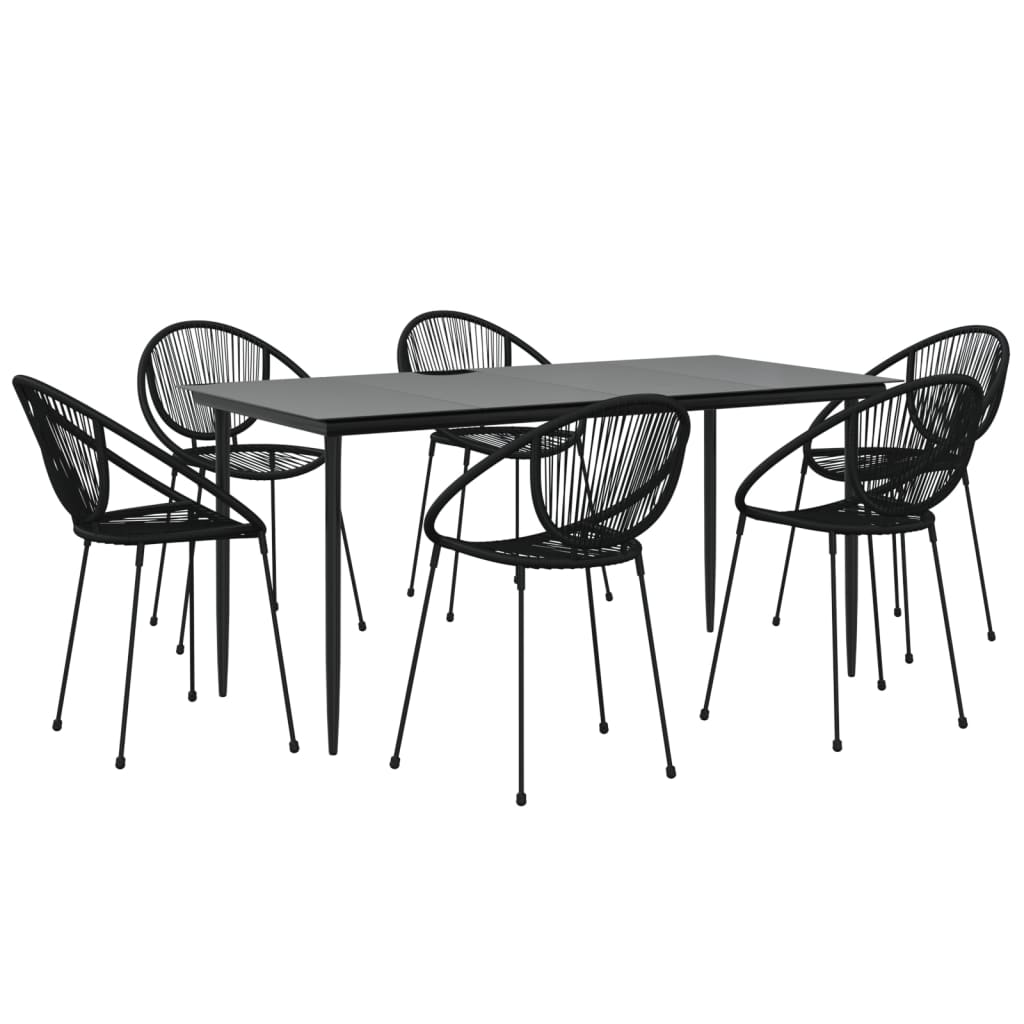 7-tlg. Garten-Essgruppe Schwarz PVC-Rattan