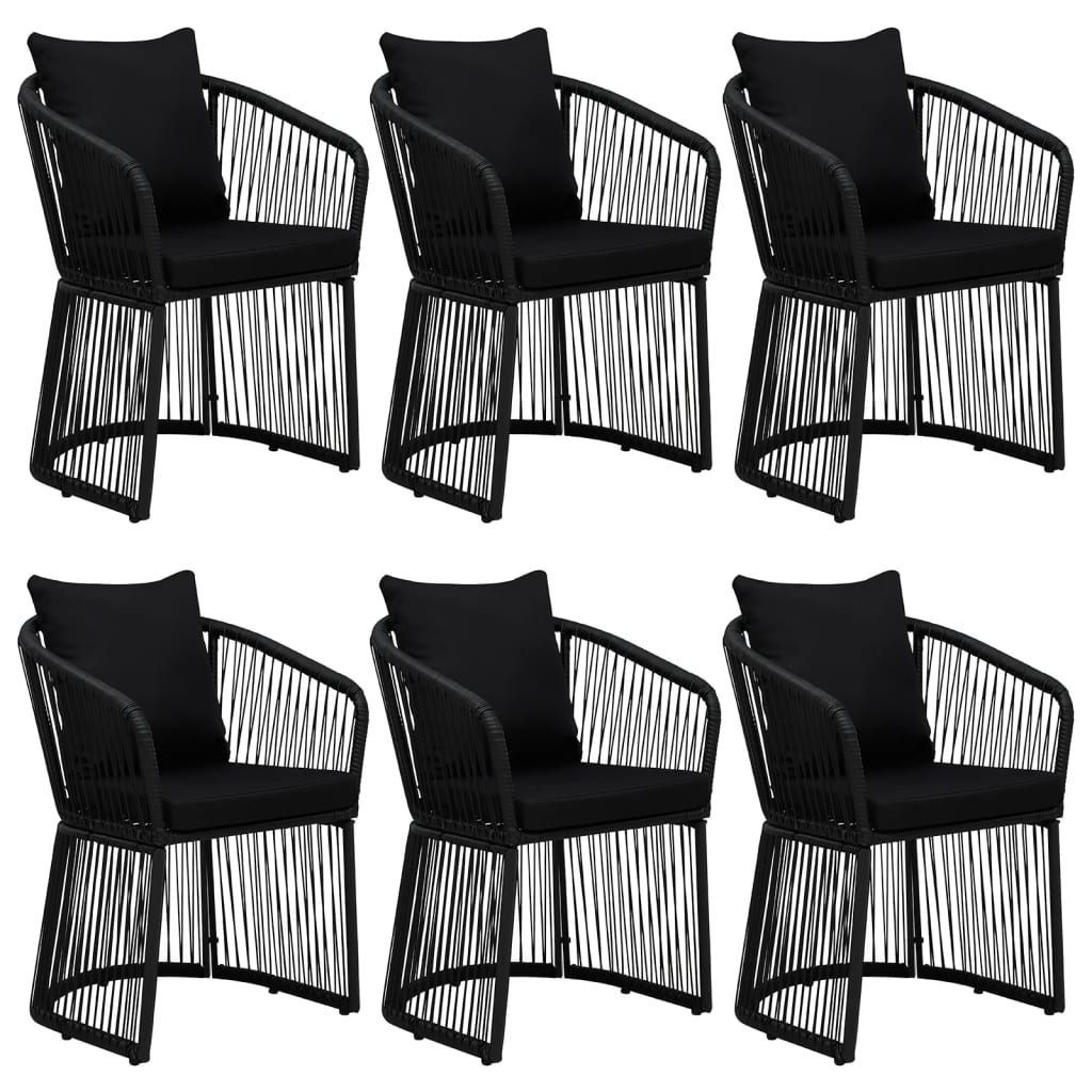 7-tlg. Garten-Essgruppe mit Kissen Schwarz PVC-Rattan