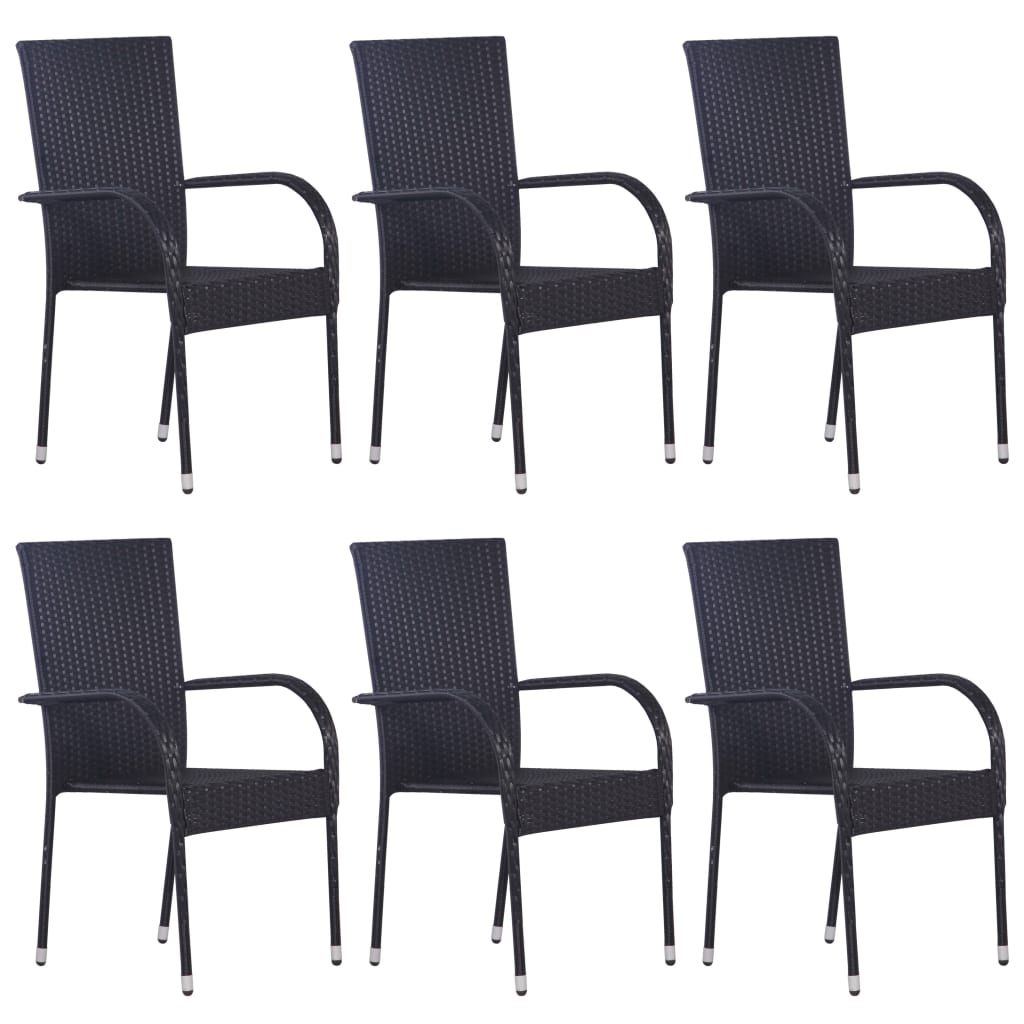 7-tlg. Garten-Essgruppe Schwarz Poly Rattan