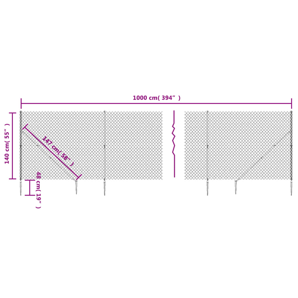 Maschendrahtzaun mit Bodenhülsen Grün 1,4x10 m