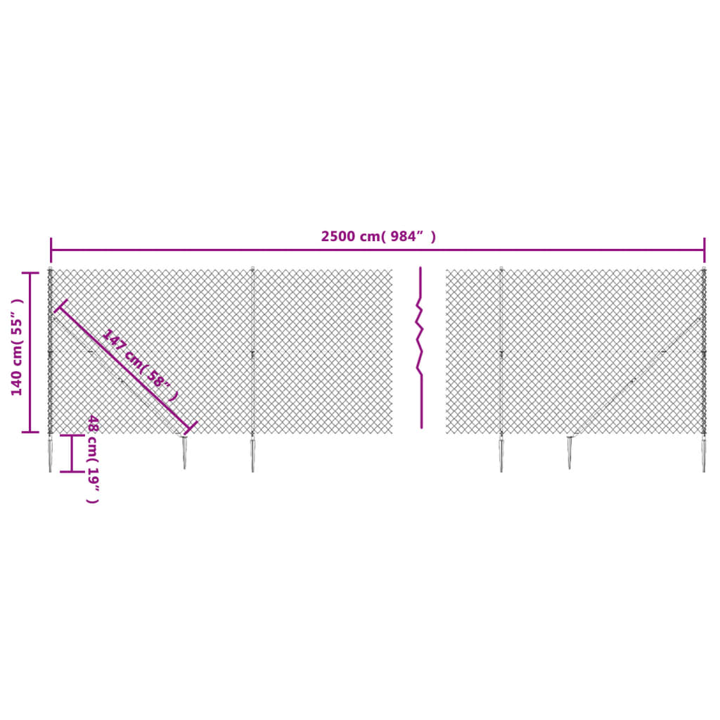 Maschendrahtzaun mit Bodenhülsen Grün 1,4x25 m