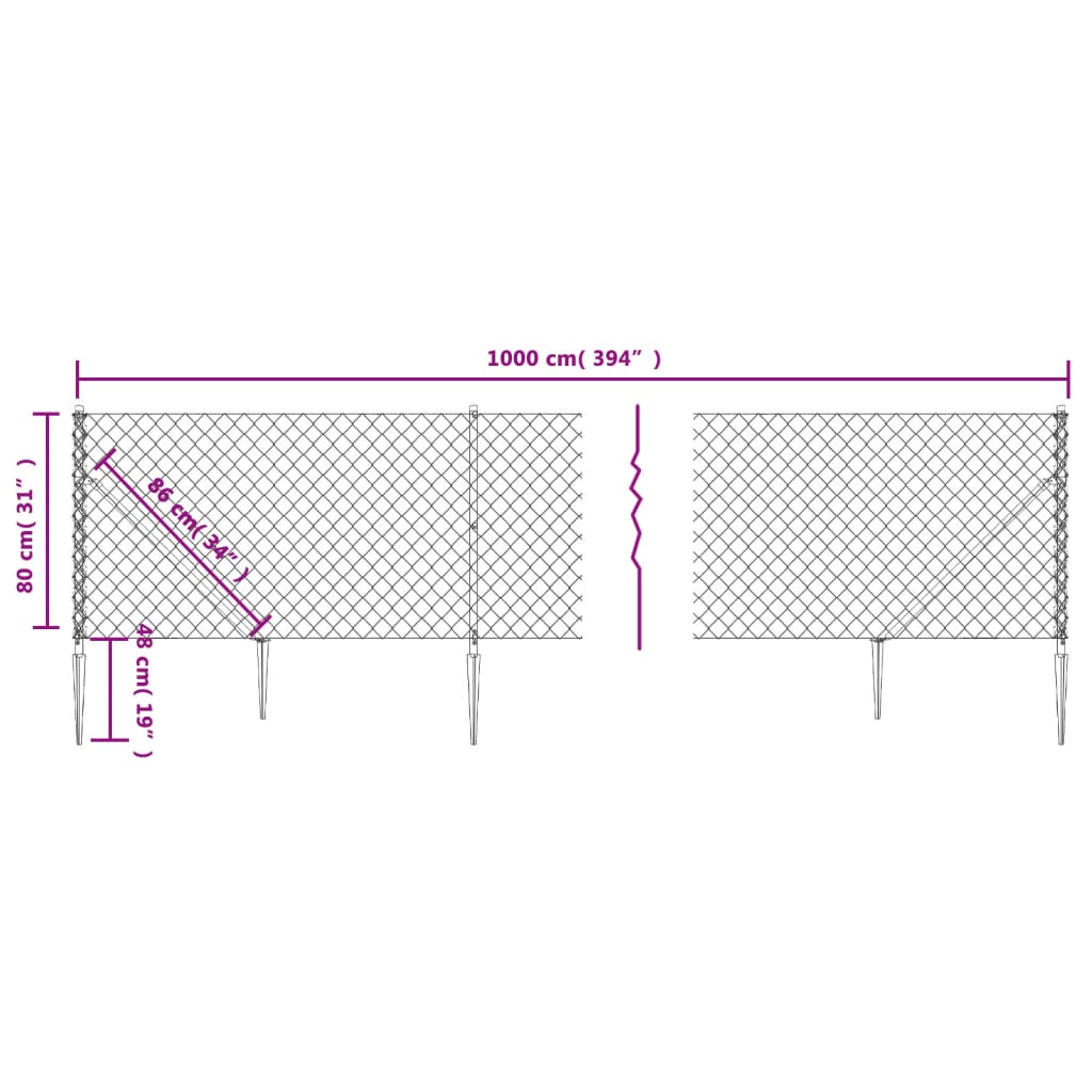 Maschendrahtzaun mit Bodenhülsen Anthrazit 0,8x10 m