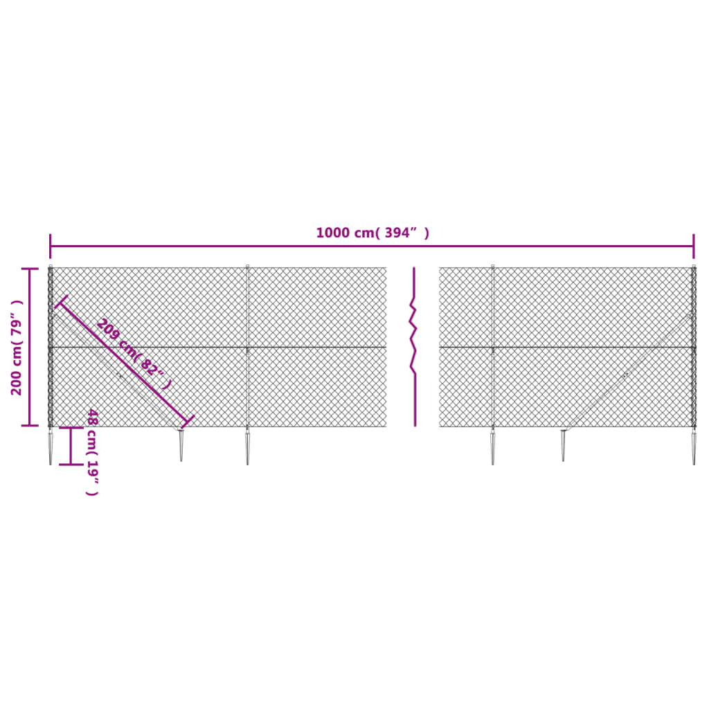 Maschendrahtzaun mit Bodenhülsen Anthrazit 2x10 m