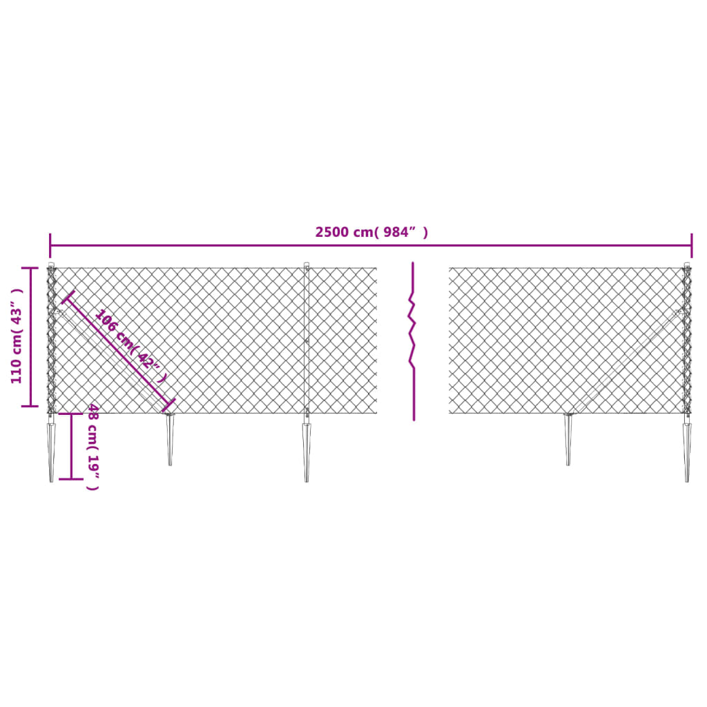 Maschendrahtzaun mit Bodenhülsen Anthrazit 1,1x25 m