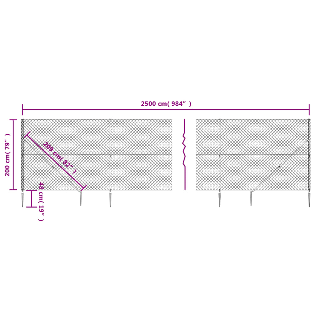Maschendrahtzaun mit Bodenhülsen Anthrazit 2x25 m