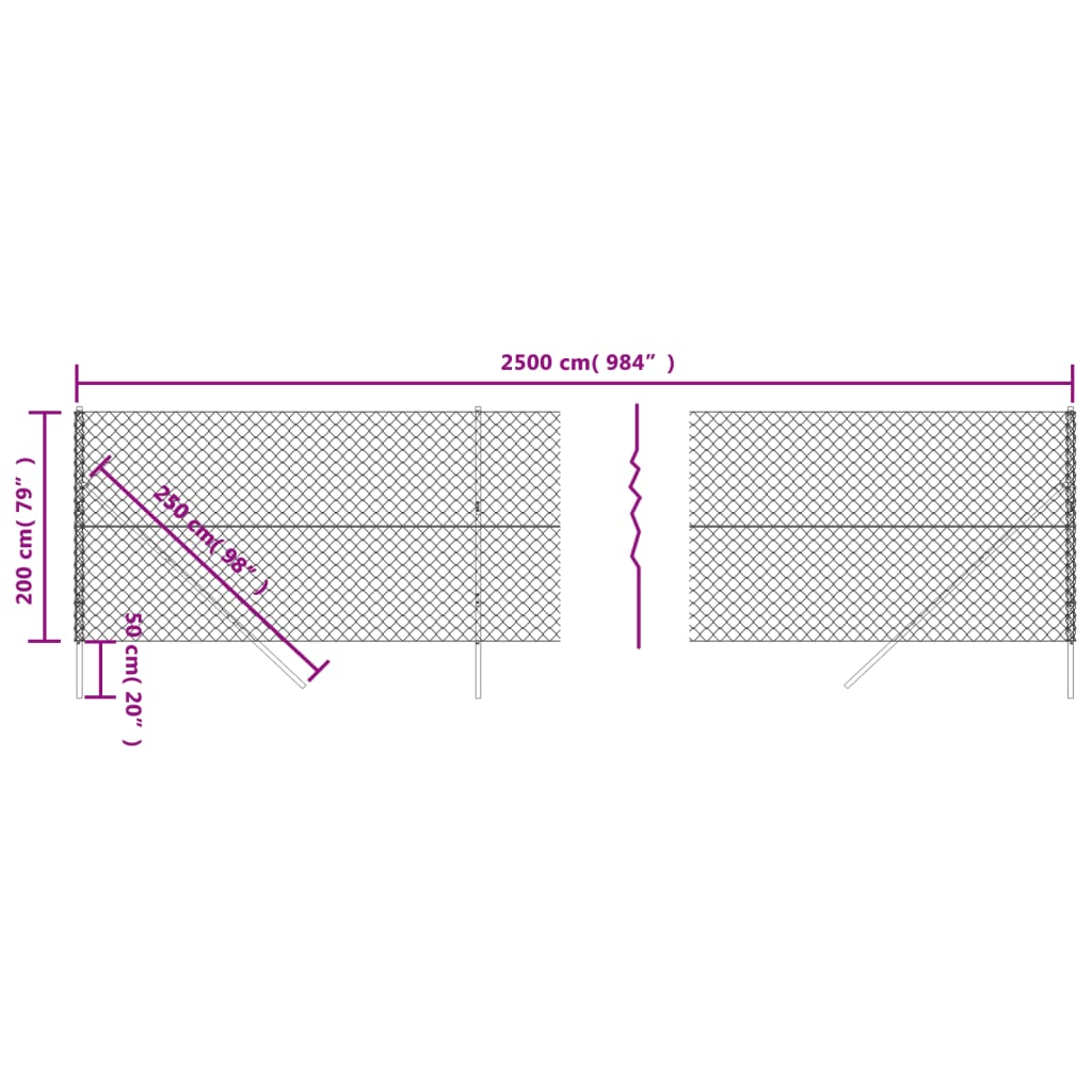 Maschendrahtzaun Silbern 2x25 m
