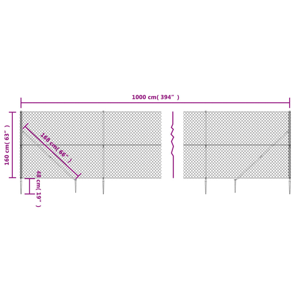 Maschendrahtzaun mit Bodenhülsen Silbern 1,6x10 m