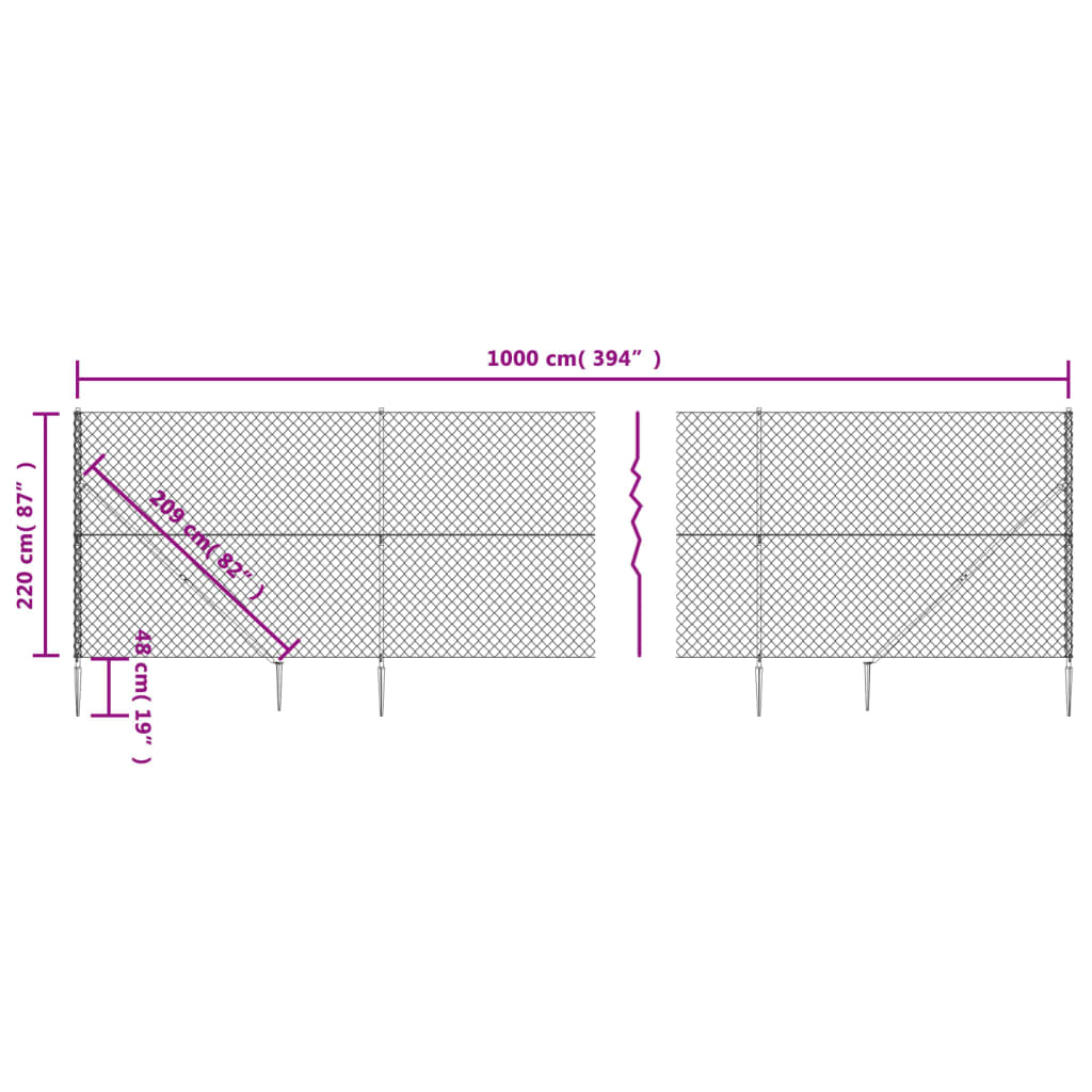 Maschendrahtzaun mit Bodenhülsen Silbern 2,2x10 m