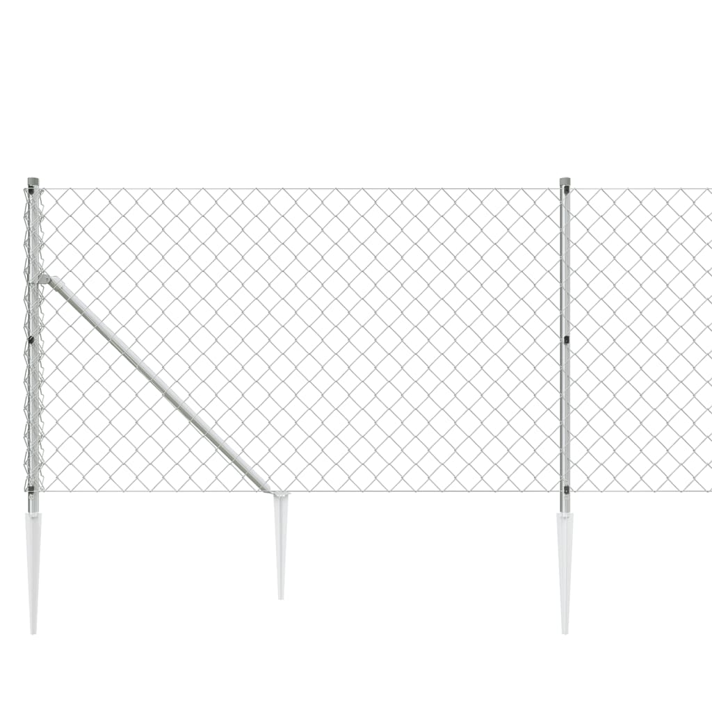 Maschendrahtzaun mit Bodenhülsen Silbern 0,8x25 m