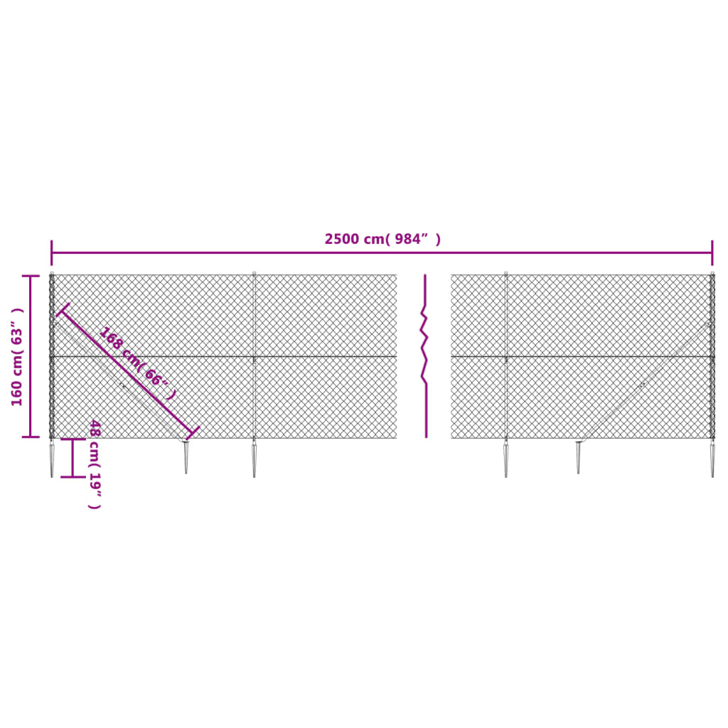 Maschendrahtzaun mit Bodenhülsen Silbern 1,6x25 m