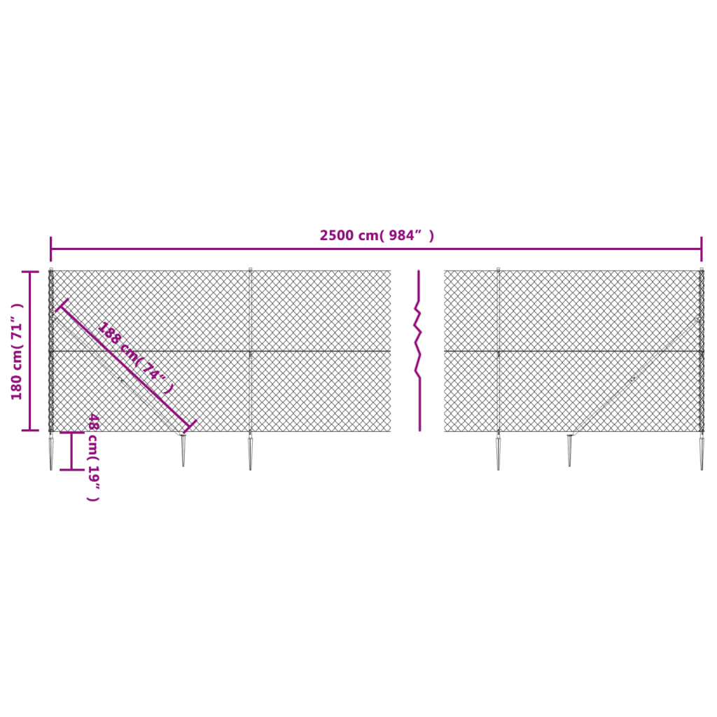 Maschendrahtzaun mit Bodenhülsen Silbern 1,8x25 m