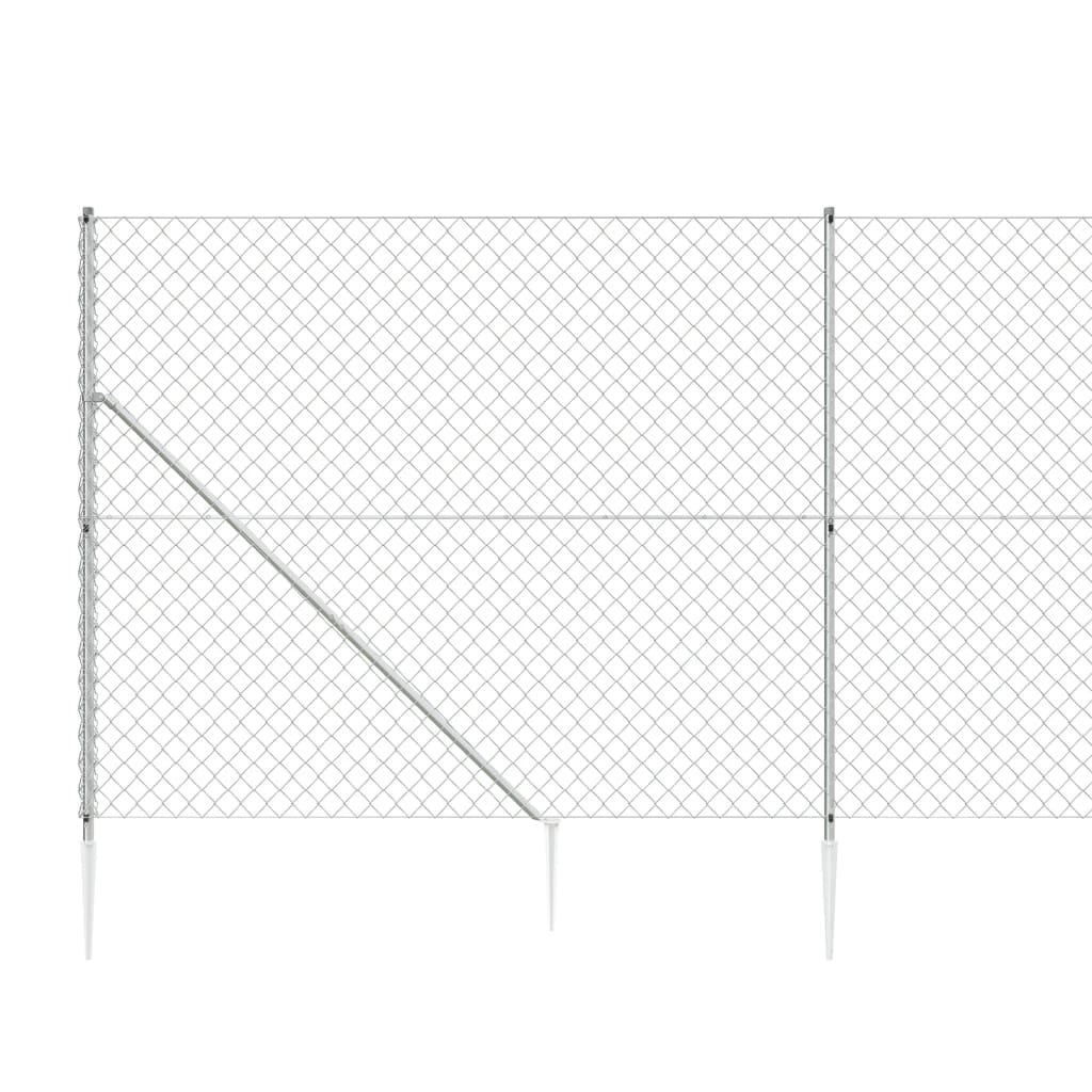 Maschendrahtzaun mit Bodenhülsen Silbern 2x25 m