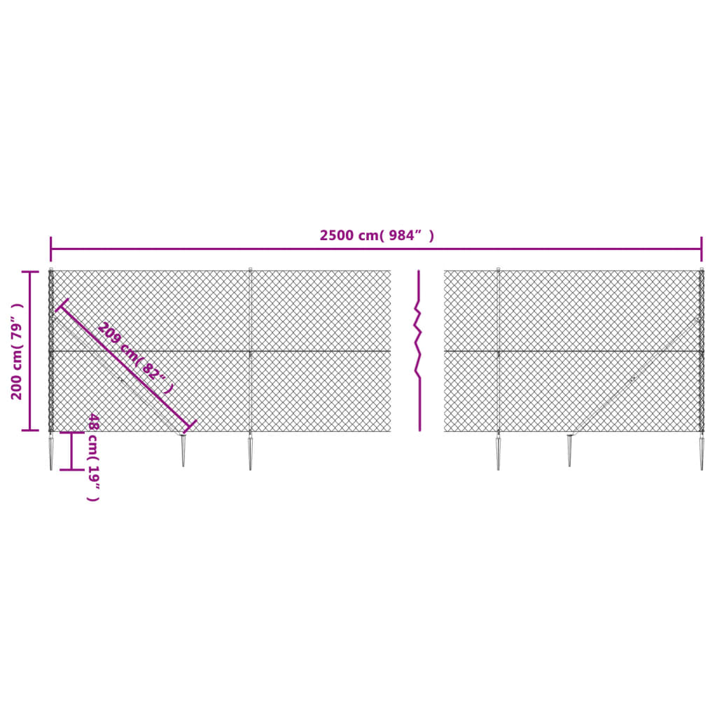 Maschendrahtzaun mit Bodenhülsen Silbern 2x25 m