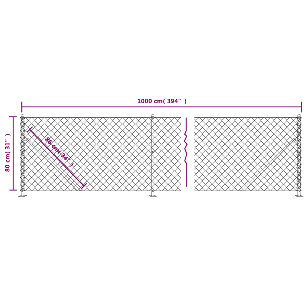 Maschendrahtzaun mit Bodenflansch Silbern 0,8x10 m
