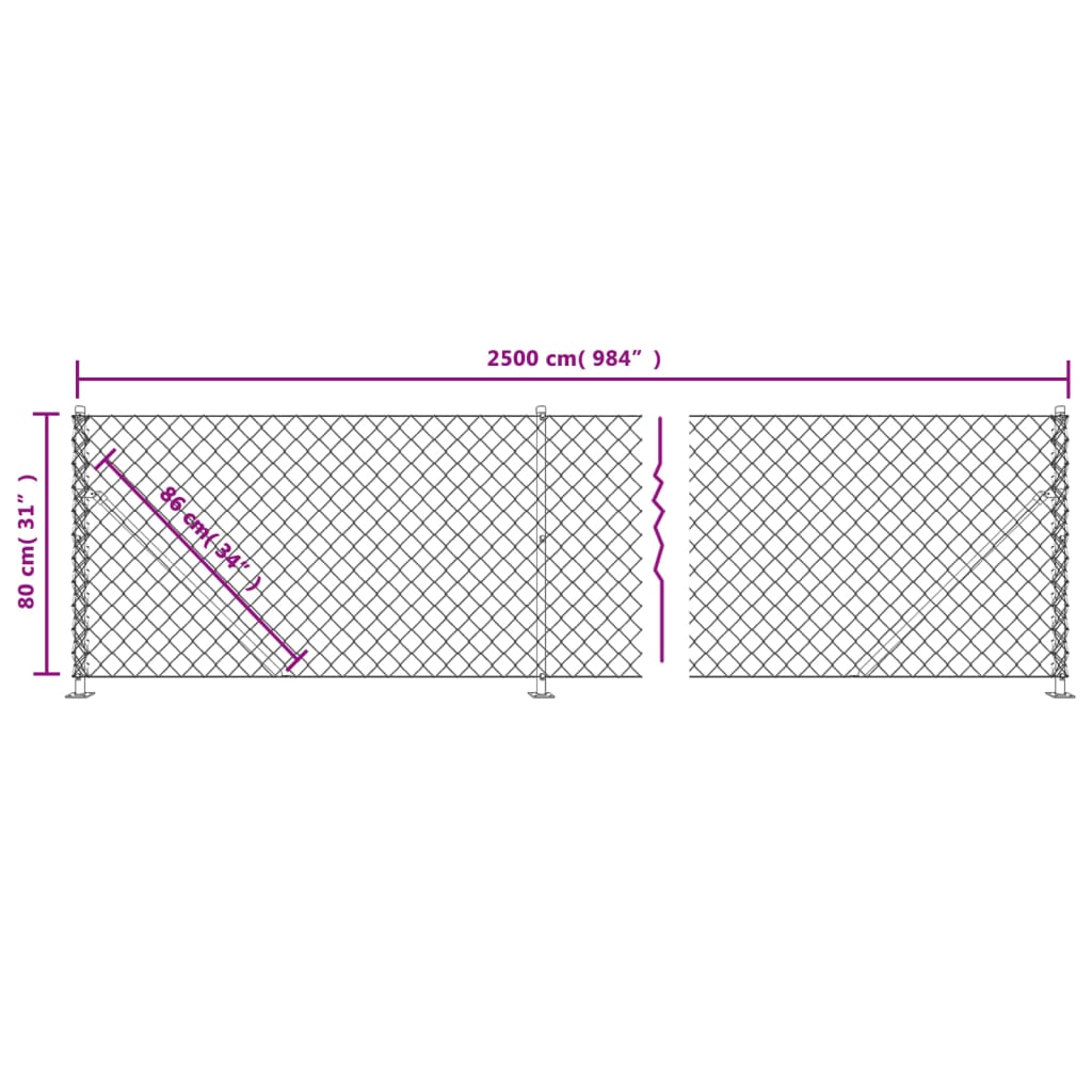 Maschendrahtzaun mit Bodenflansch Silbern 0,8x25 m
