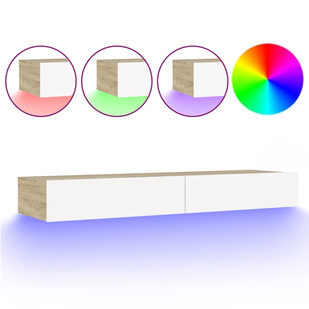 TV-Schrank mit LED-Leuchten Weiß & Sonoma-Eiche 120x35x15,5 cm