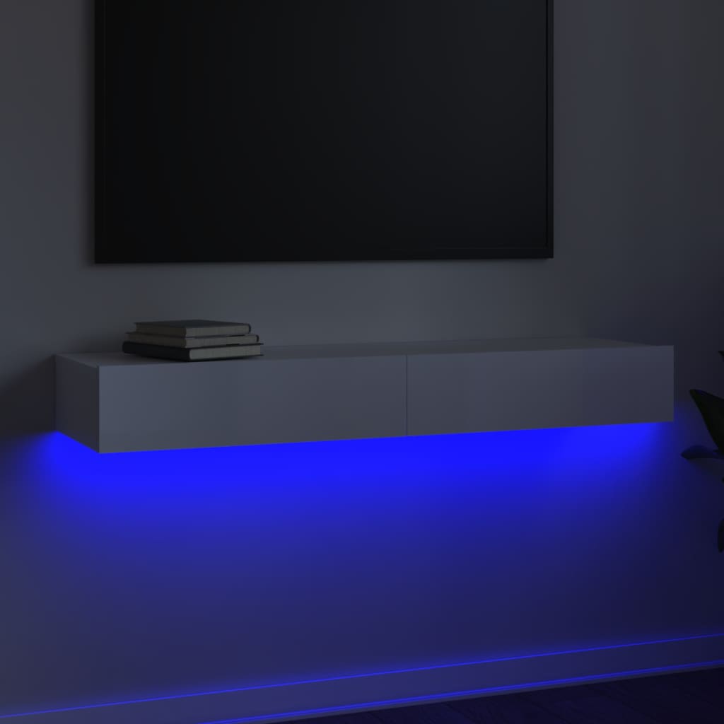TV-Schrank mit LED-Leuchten Hochglanz-Weiß 120x35x15,5 cm