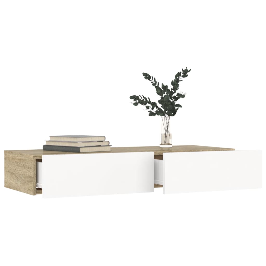 TV-Schrank mit LED-Leuchten Weiß und Sonoma-Eiche 90x35x15,5 cm