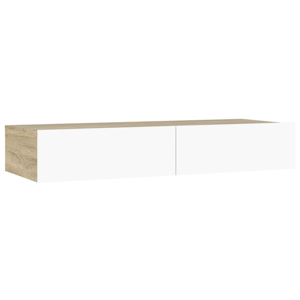 TV-Schrank mit LED-Leuchten Weiß und Sonoma-Eiche 90x35x15,5 cm