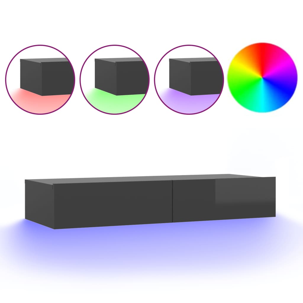 TV-Schrank mit LED-Leuchten Hochglanz-Grau 90x35x15,5 cm