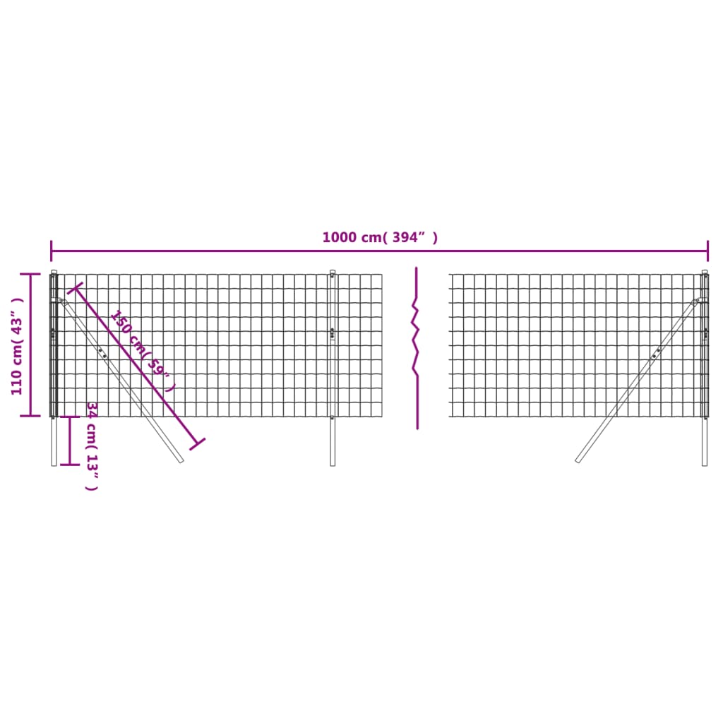 Maschendrahtzaun Grün 1,1x10 m Verzinkter Stahl