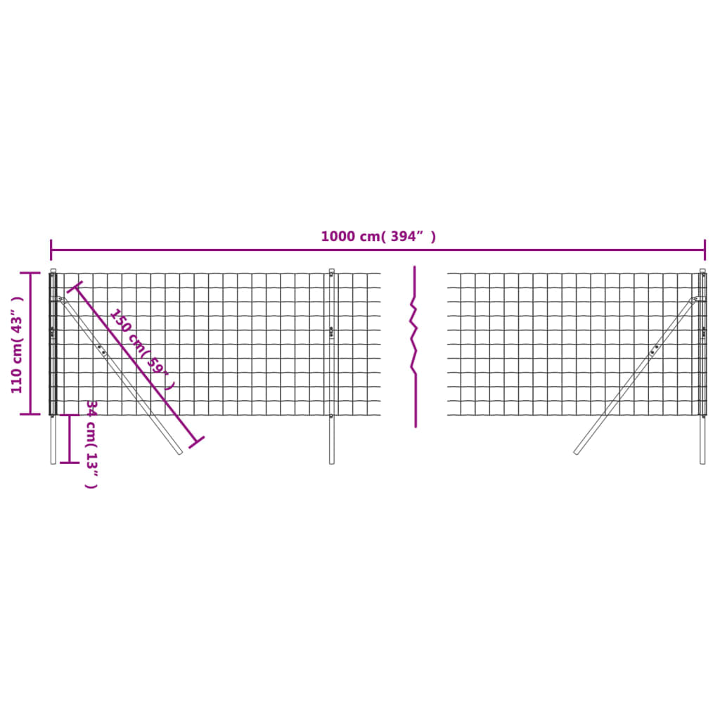 Maschendrahtzaun Grün 1,1x10 m Verzinkter Stahl