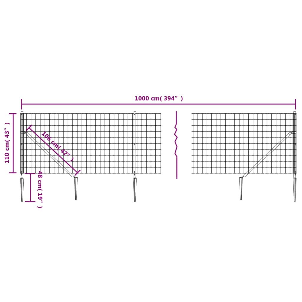 Maschendrahtzaun mit Bodenhülsen Grün 1,1x10 m
