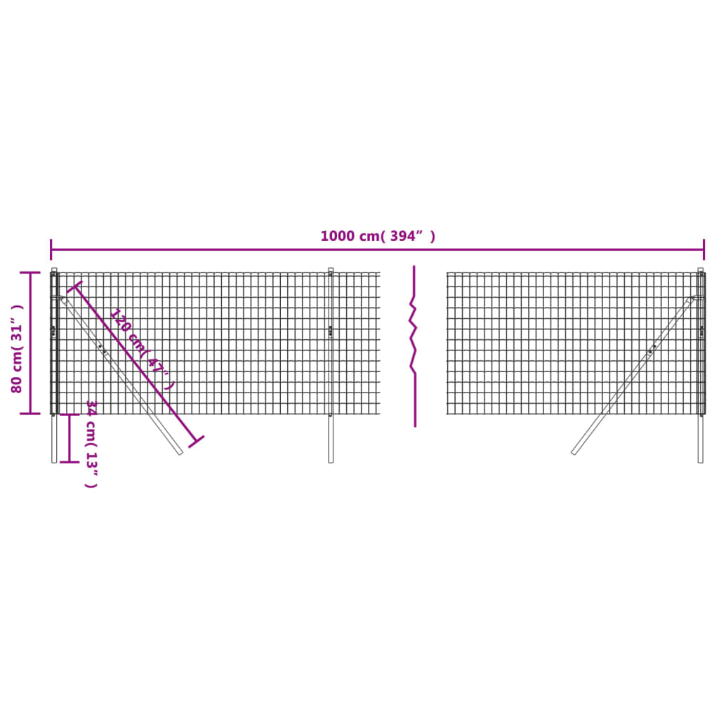 Maschendrahtzaun Anthrazit 0,8x10 m Verzinkter Stahl