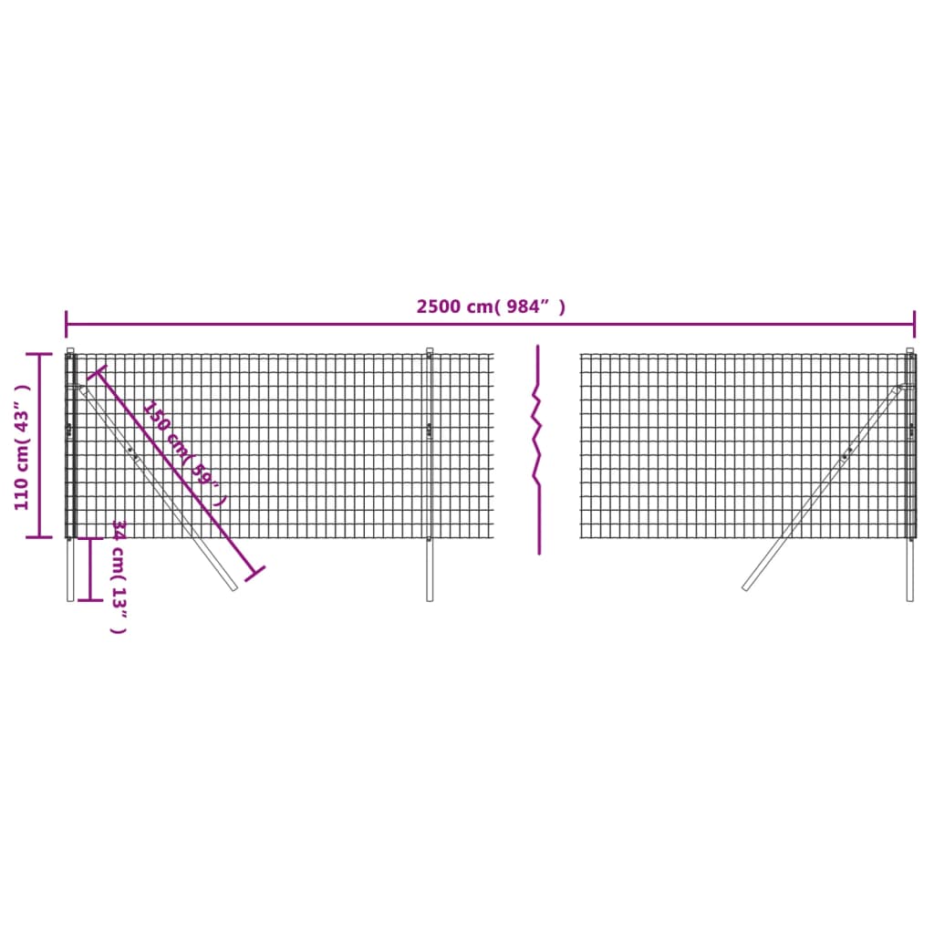 Maschendrahtzaun Anthrazit 1,1x25 m Verzinkter Stahl