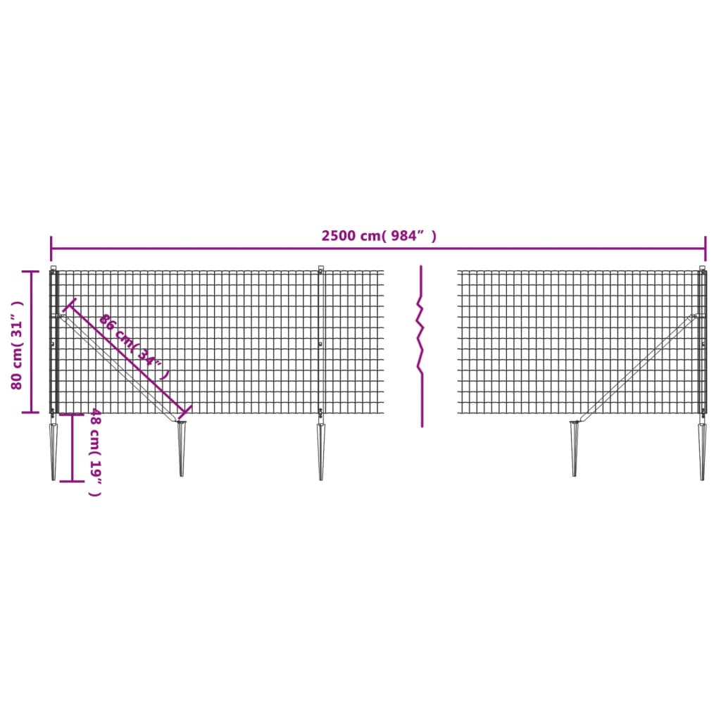 Maschendrahtzaun mit Bodenhülsen Anthrazit 0,8x25 m