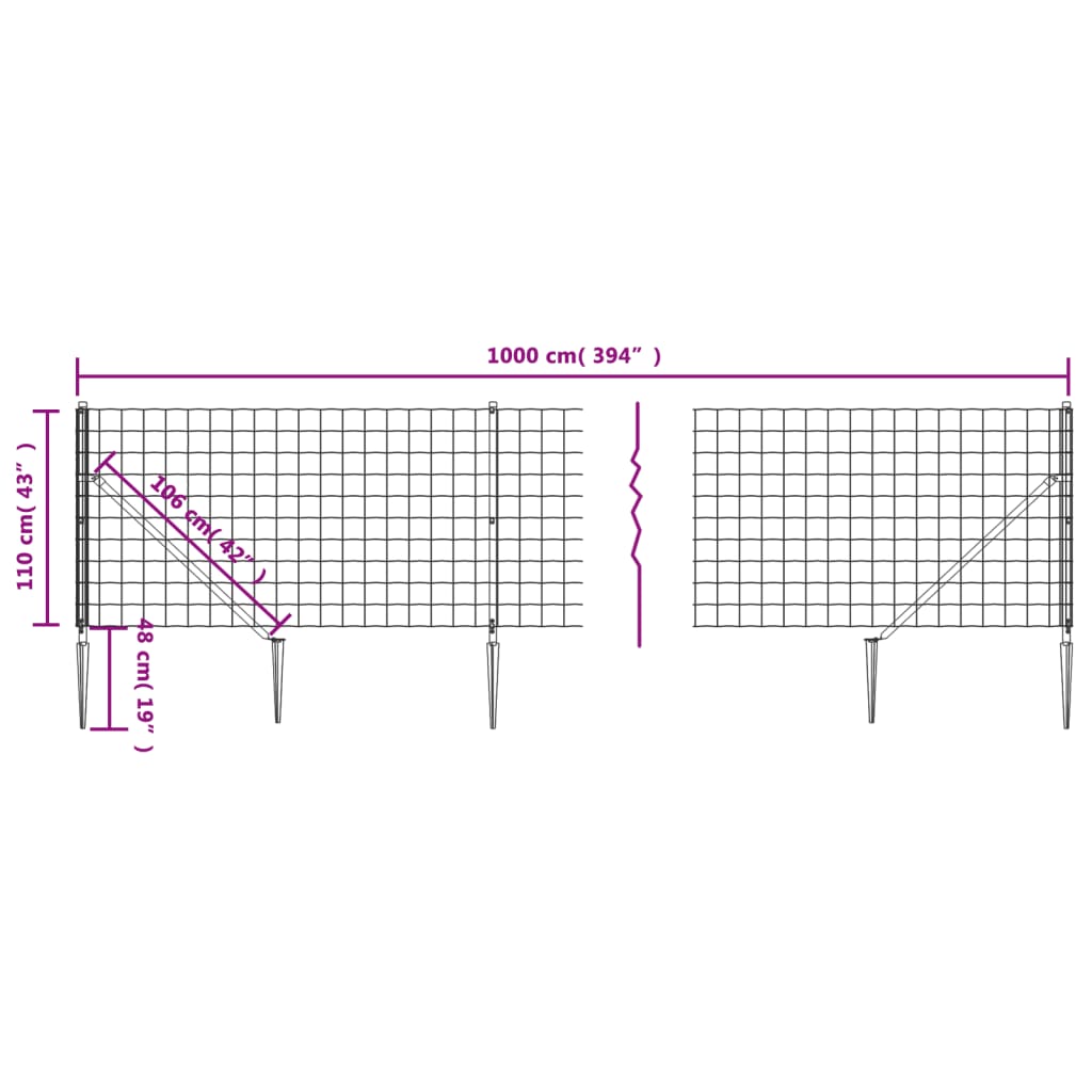 Maschendrahtzaun mit Bodenhülsen Anthrazit 1,1x10 m