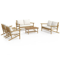 Thumbnail for 5-tlg. Garten-Lounge-Set mit Cremeweißen Kissen Bambus