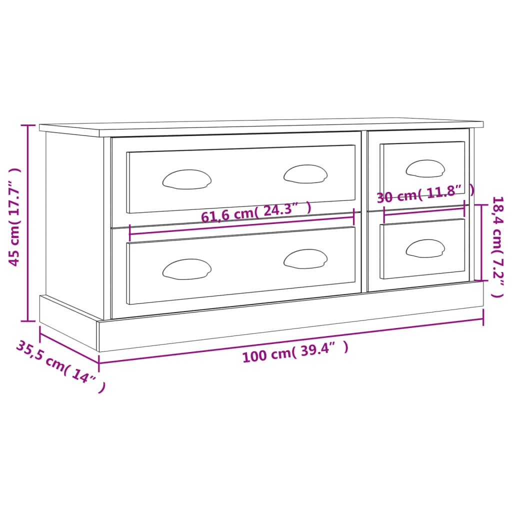 TV-Schrank Schwarz 100x35,5x45 cm Holzwerkstoff