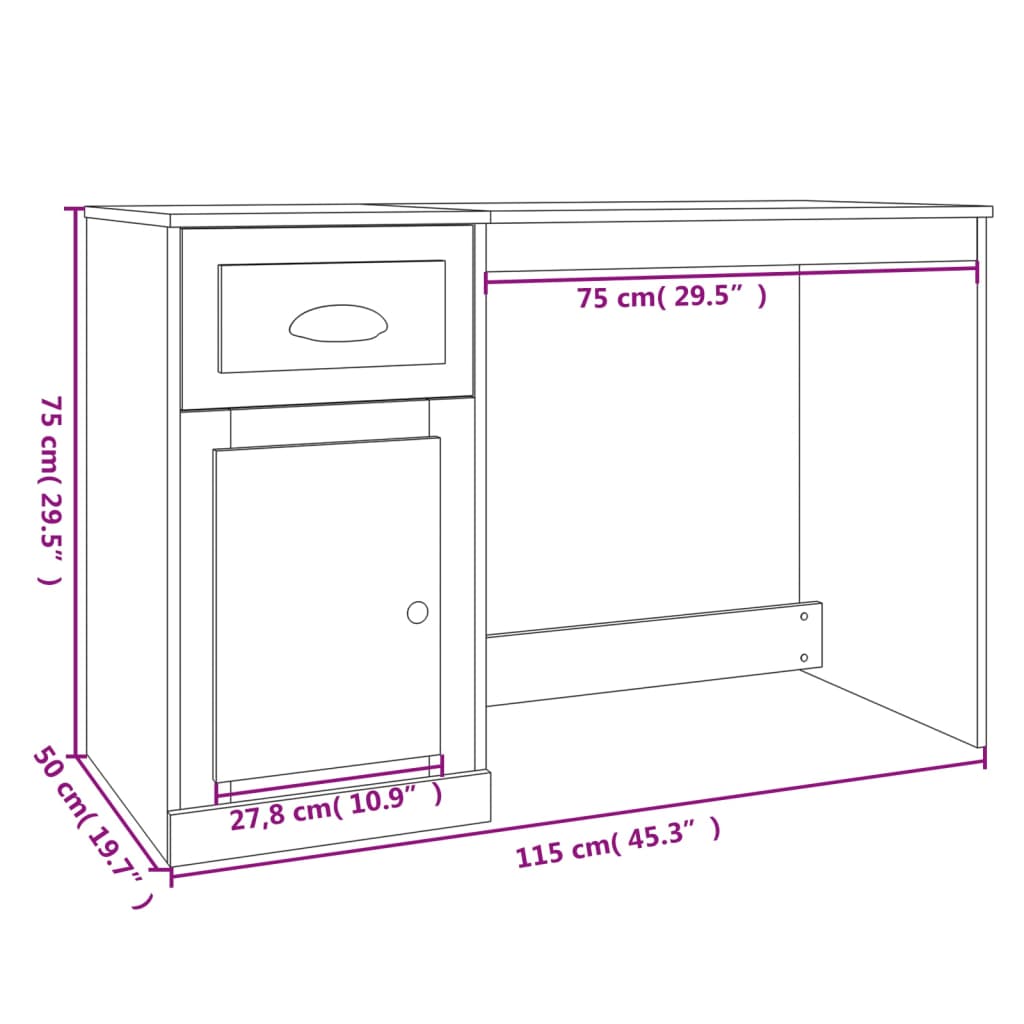 Schreibtisch mit Schublade Hochglanz-Weiß 115x50x75 cm