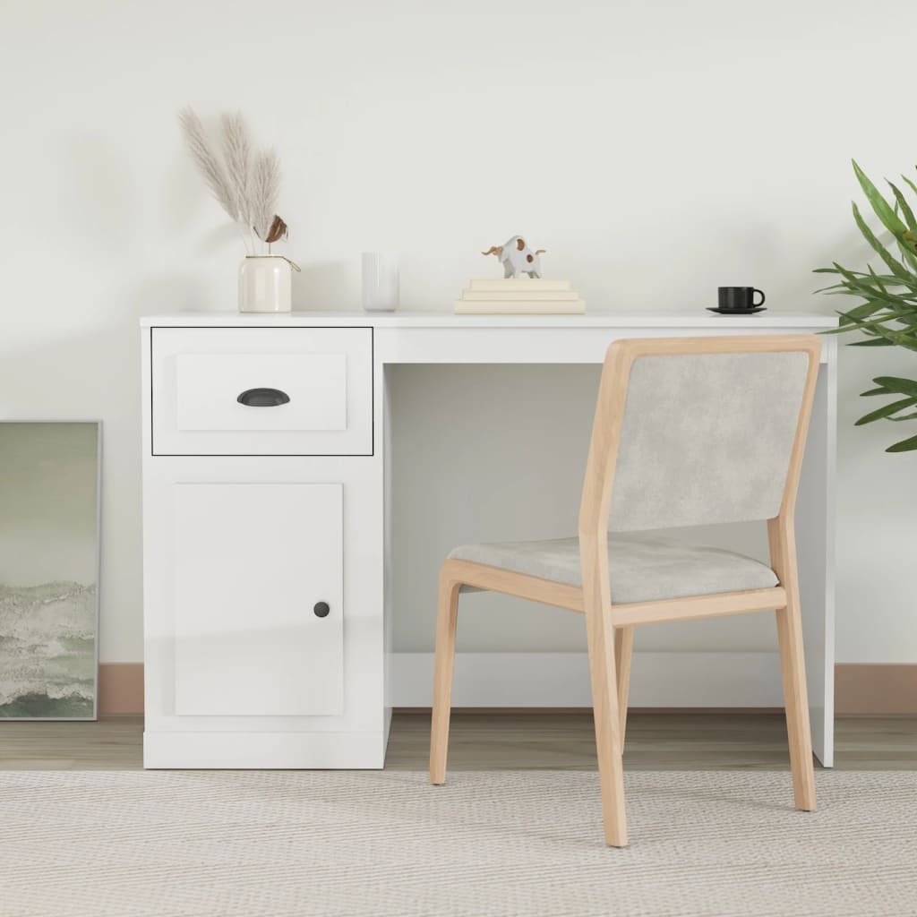 Schreibtisch mit Schublade Hochglanz-Weiß 115x50x75 cm
