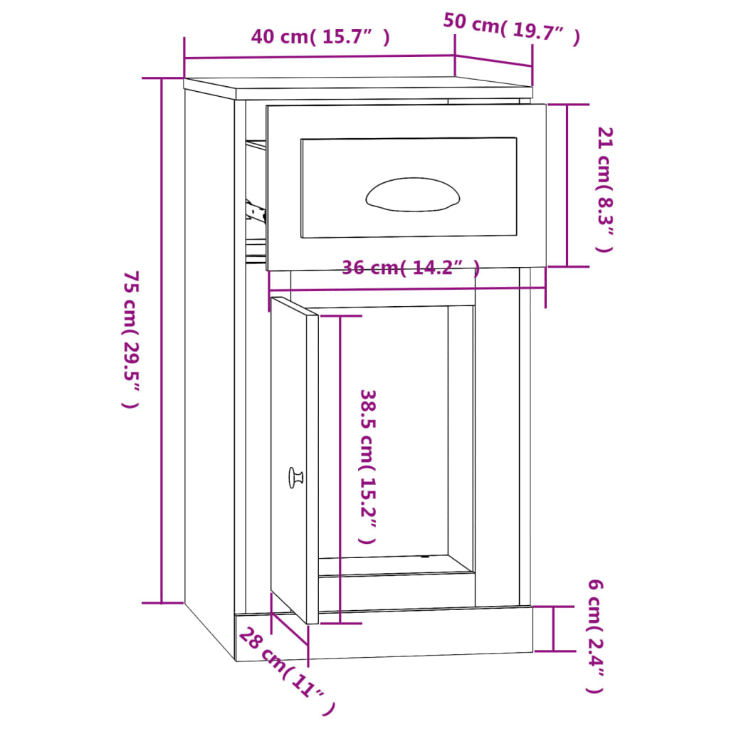 Beistellschrank mit Schublade Schwarz 40x50x75 cm Holzwerkstoff