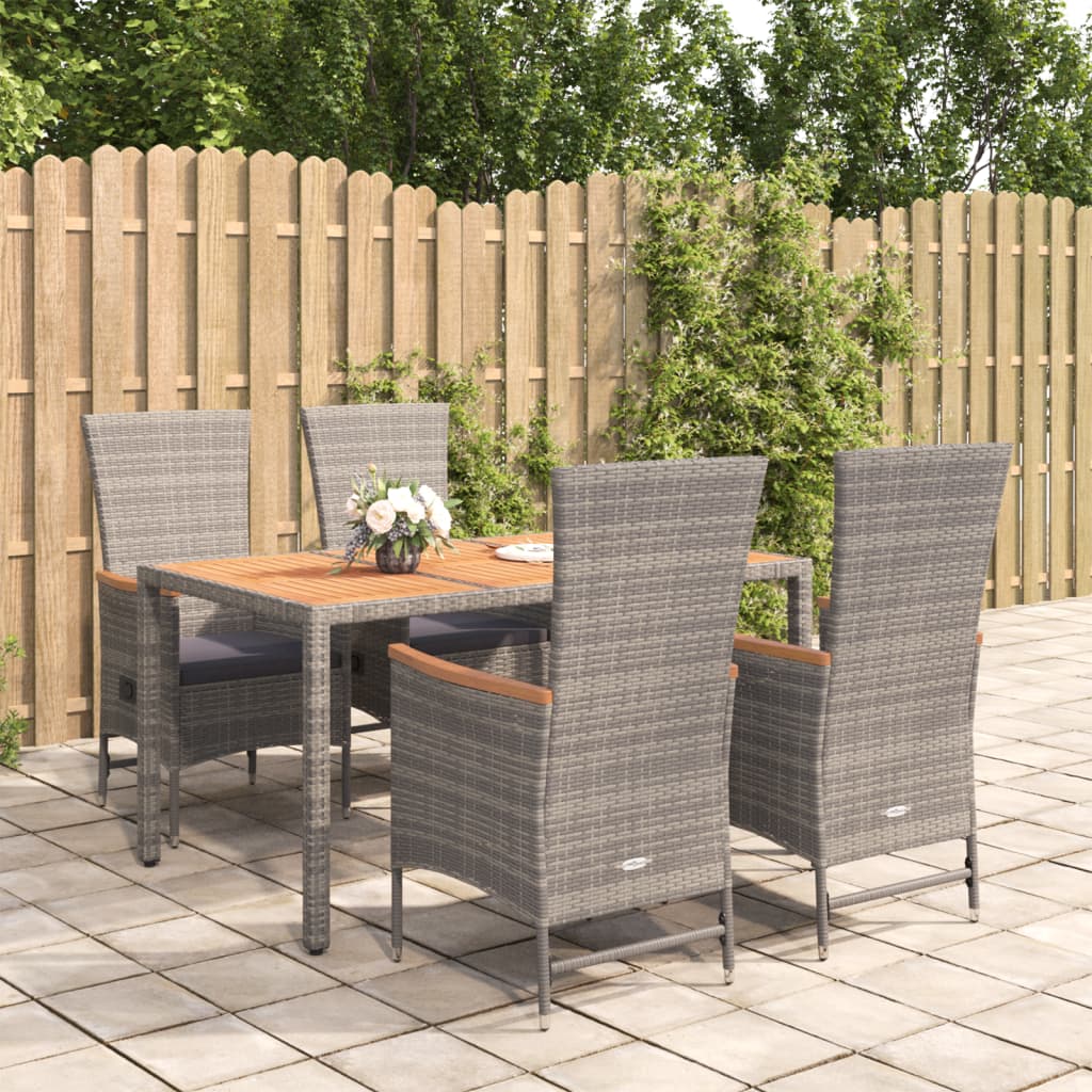 5-tlg. Garten-Essgruppe mit Kissen Grau Poly Rattan