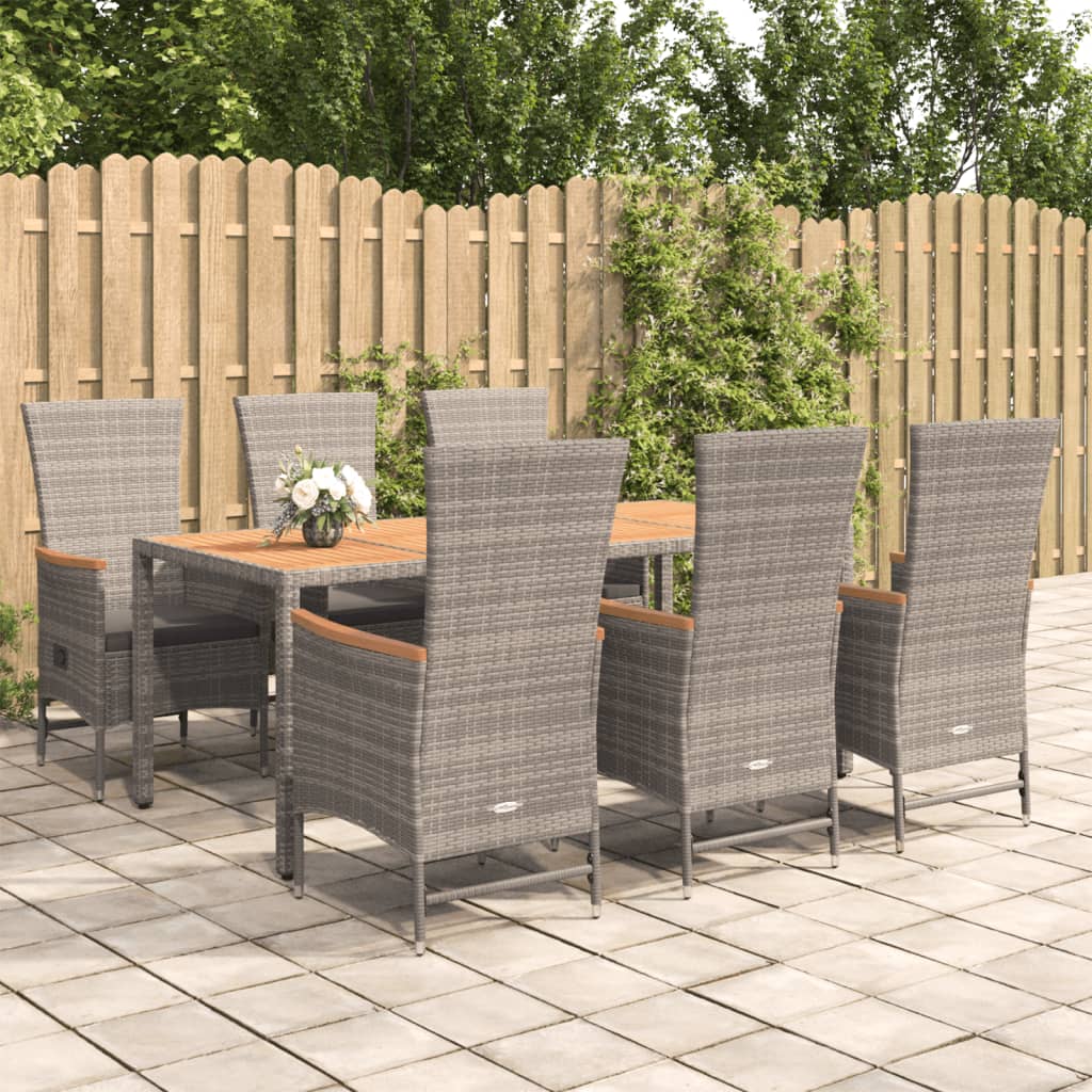 7-tlg. Garten-Essgruppe mit Kissen Grau Poly Rattan