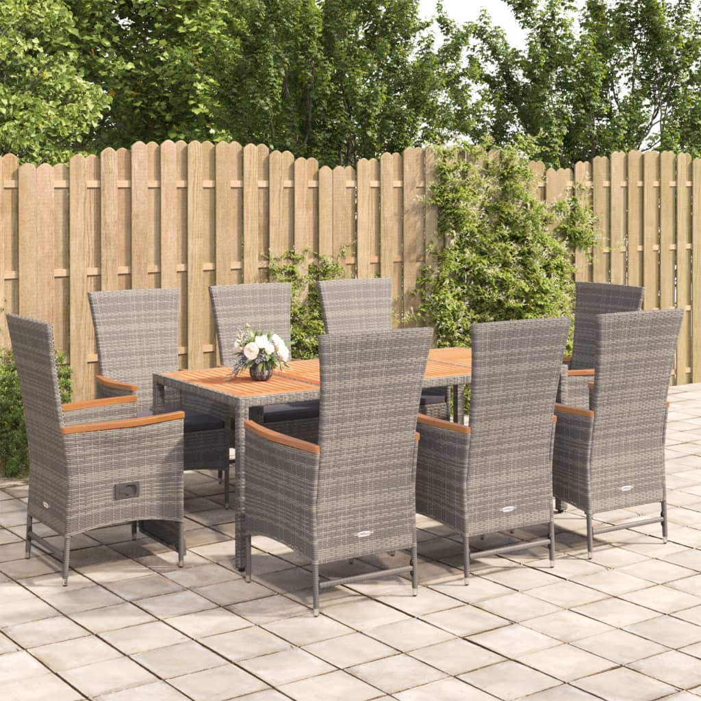 9-tlg. Garten-Essgruppe mit Kissen Grau Poly Rattan
