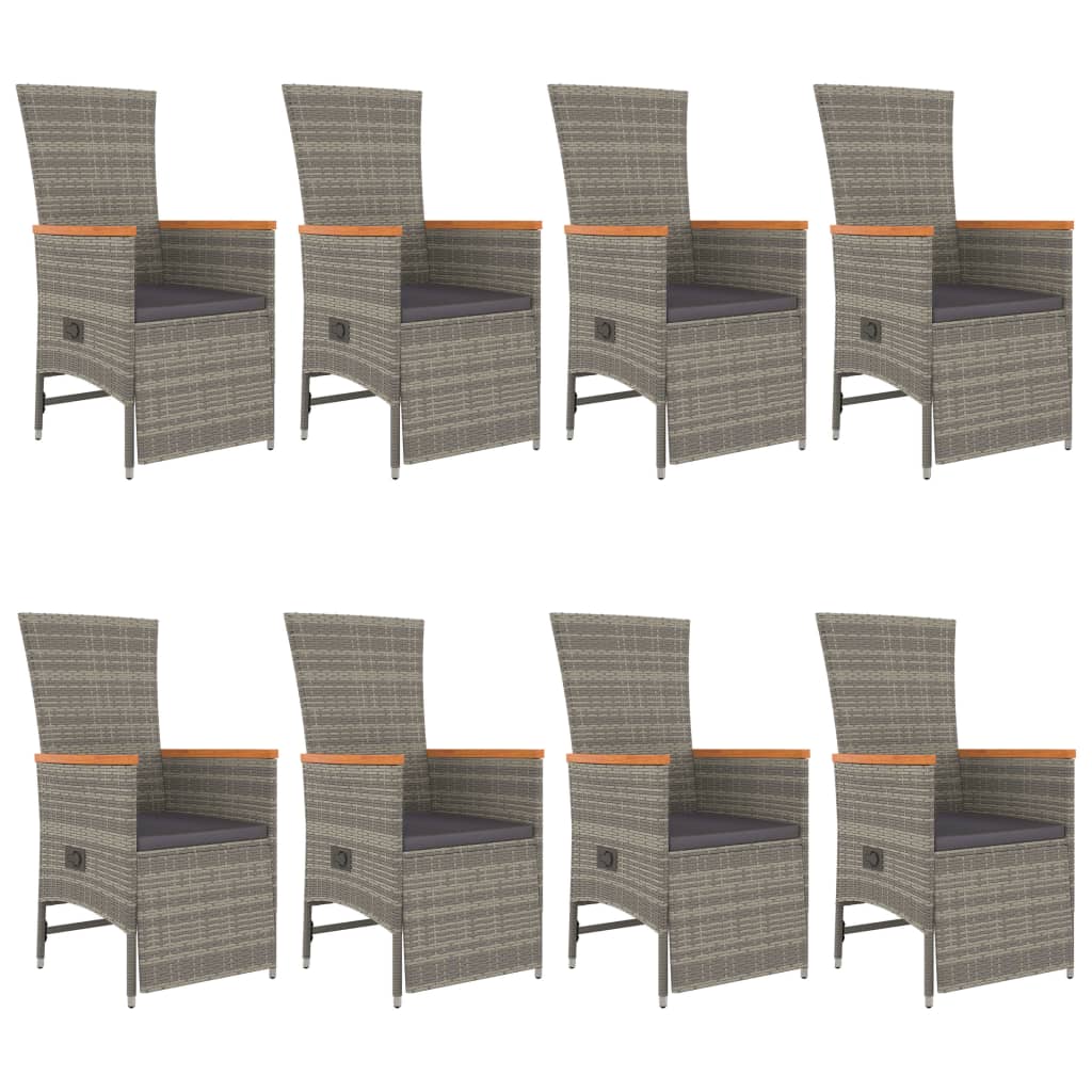 9-tlg. Garten-Essgruppe mit Kissen Grau Poly Rattan