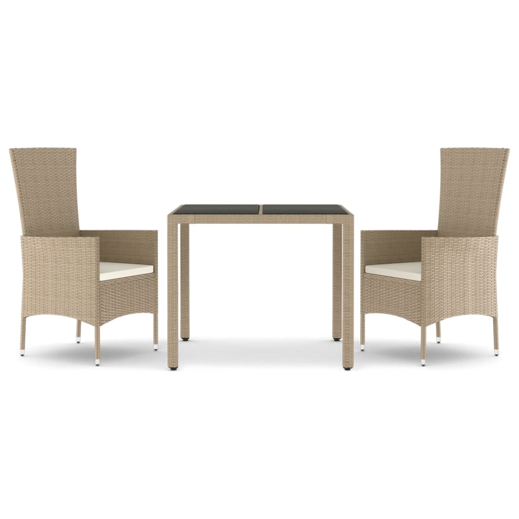 3-tlg. Garten-Essgruppe mit Kissen Beige Poly Rattan