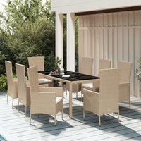 Thumbnail for 9-tlg. Garten-Essgruppe mit Kissen Beige Poly Rattan