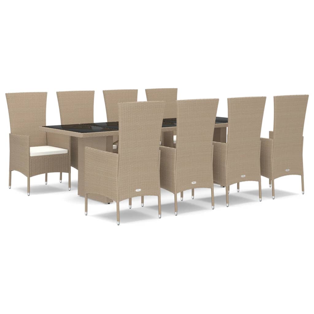 9-tlg. Garten-Essgruppe mit Kissen Beige Poly Rattan