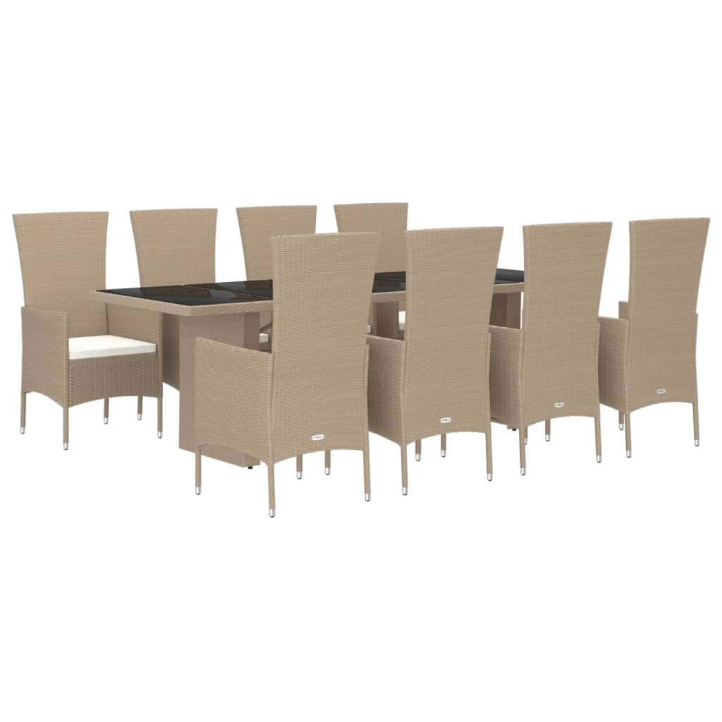 9-tlg. Garten-Essgruppe mit Kissen Beige Poly Rattan
