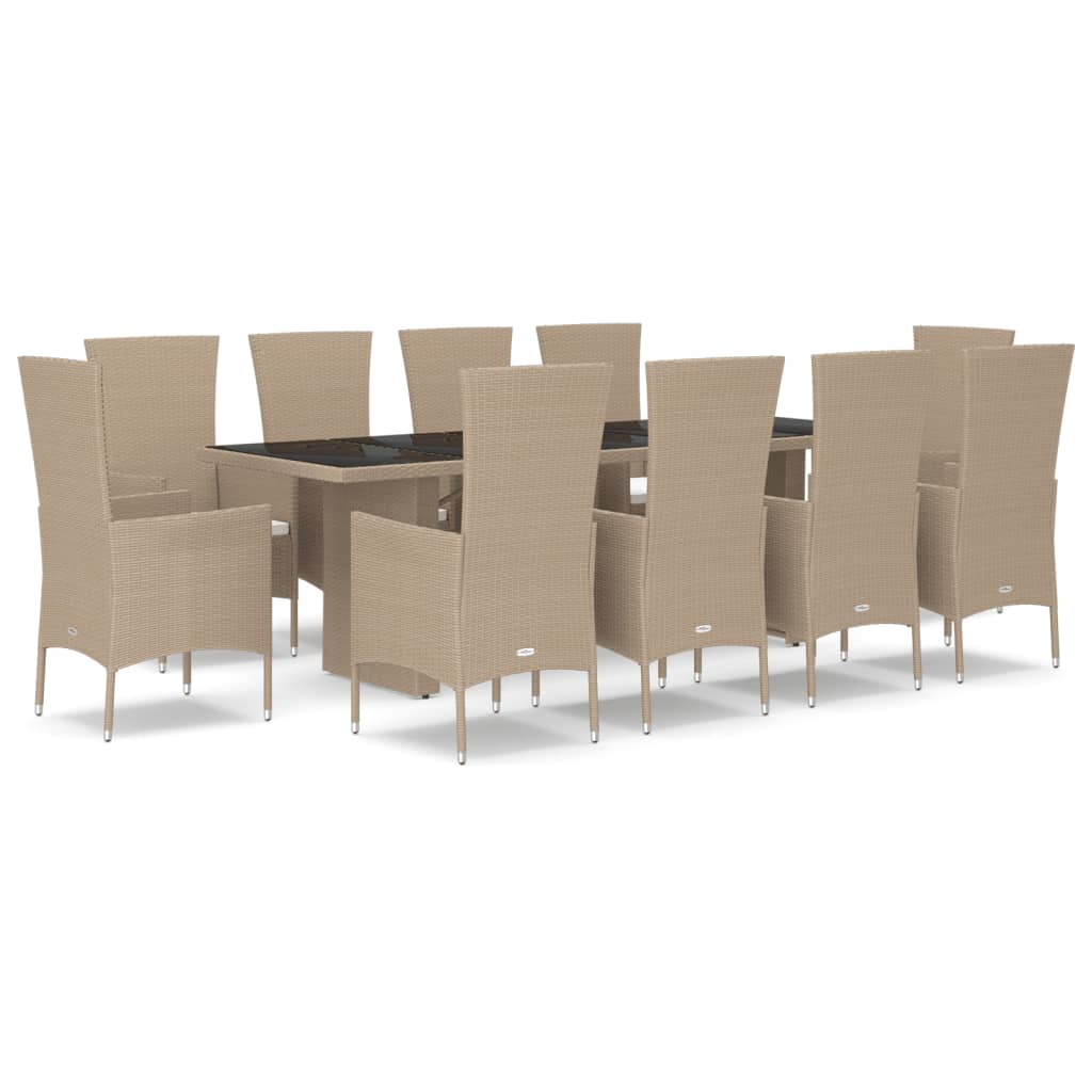11-tlg. Garten-Essgruppe mit Kissen Beige Poly Rattan