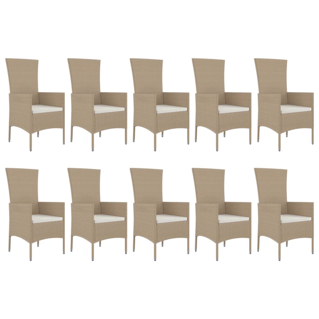 11-tlg. Garten-Essgruppe mit Kissen Beige Poly Rattan