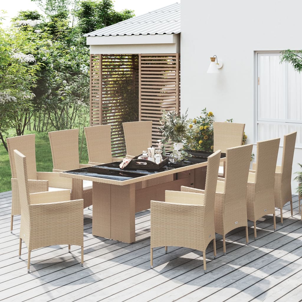 11-tlg. Garten-Essgruppe mit Kissen Beige Poly Rattan