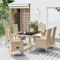 Thumbnail for 7-tlg. Garten-Essgruppe mit Kissen Beige Poly Rattan